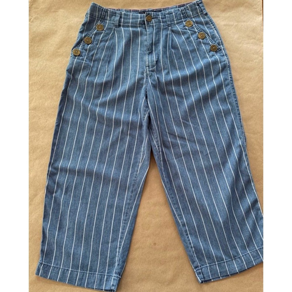Tommy Hilfiger Womens Striped Sailor Wide Leg Crop Pants 6 Nautical Coastal